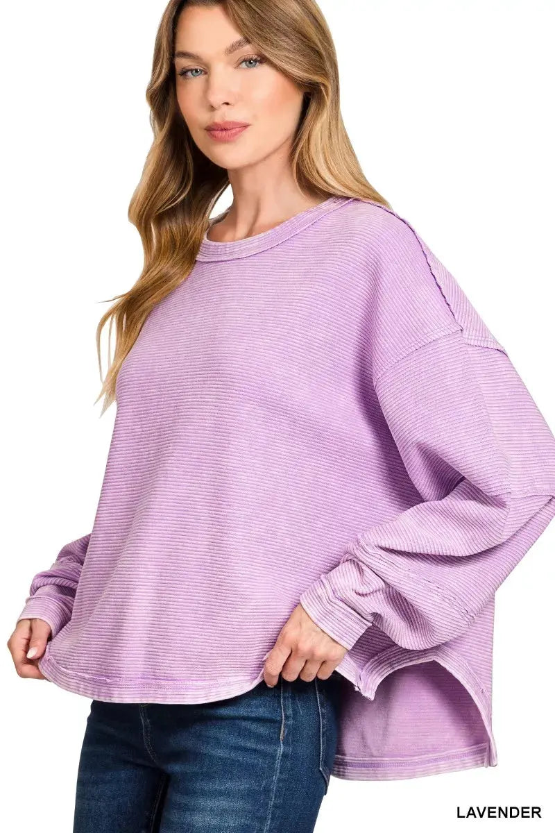 Zenana Acid Washed Exposed-Seam Sweatshirt by Zenana