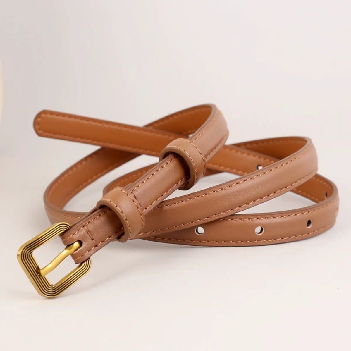 Leather Skinny Belt with Buckle by Trendsi