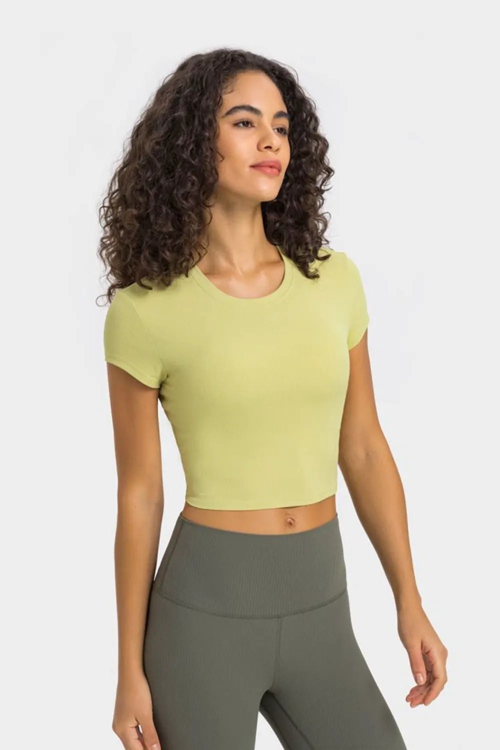 Millennia Round Neck Short Sleeve Cropped Sports T-Shirt by Millennia