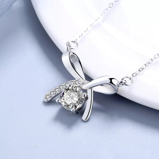 925 Sterling Silver Zircon Ribbon Pendant Necklace by Partner Labels