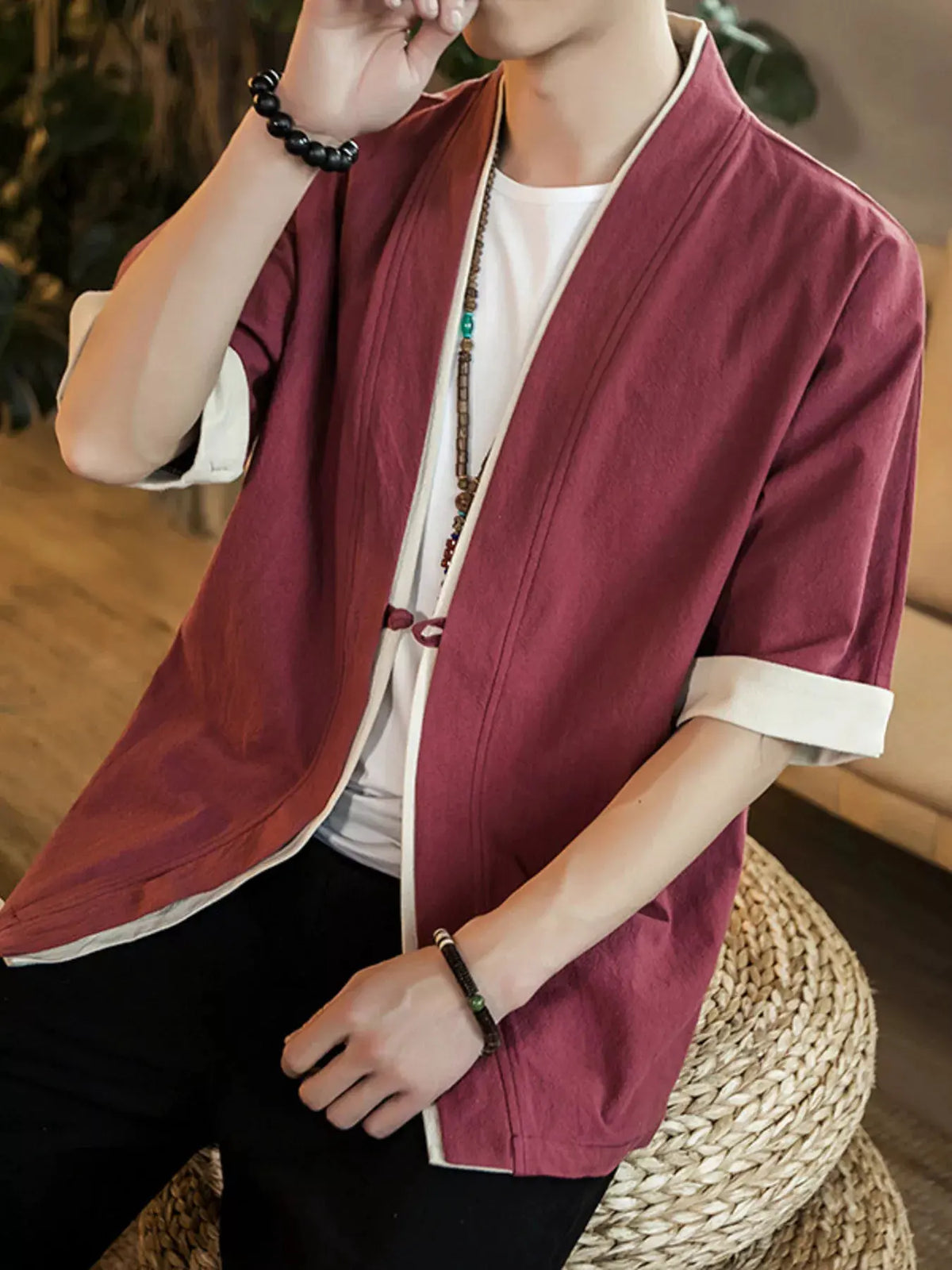 Men's Plus Size Contrast Trim Half Sleeve Shirt by Trendsi