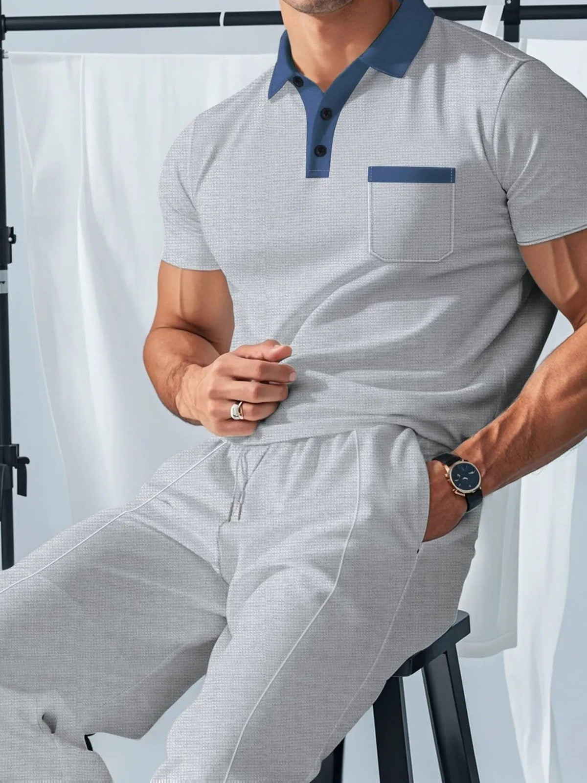 Men's Full Size Short Sleeve Polo and Pants Set Plus Size by Trendsi