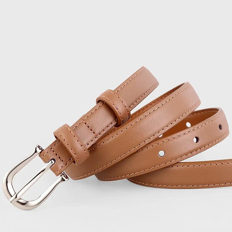 Leather Skinny Belt with Silver Buckle by Trendsi