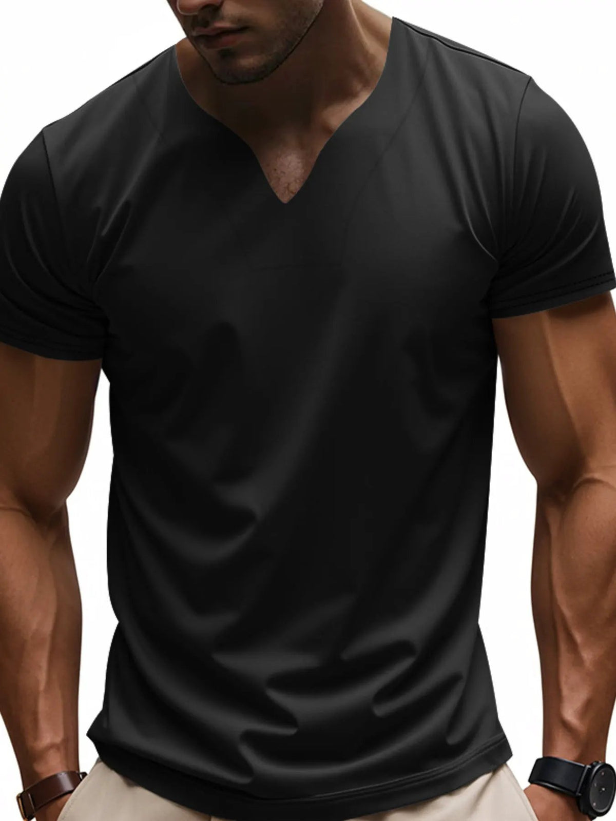 Men's Full Size Casual V-Neck Short Sleeve T-Shirt Plus Size by Trendsi