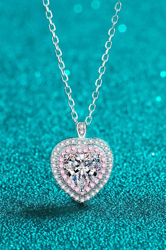 925 Sterling Silver 1 Carat Moissanite Heart Pendant Necklace by Partner Labels