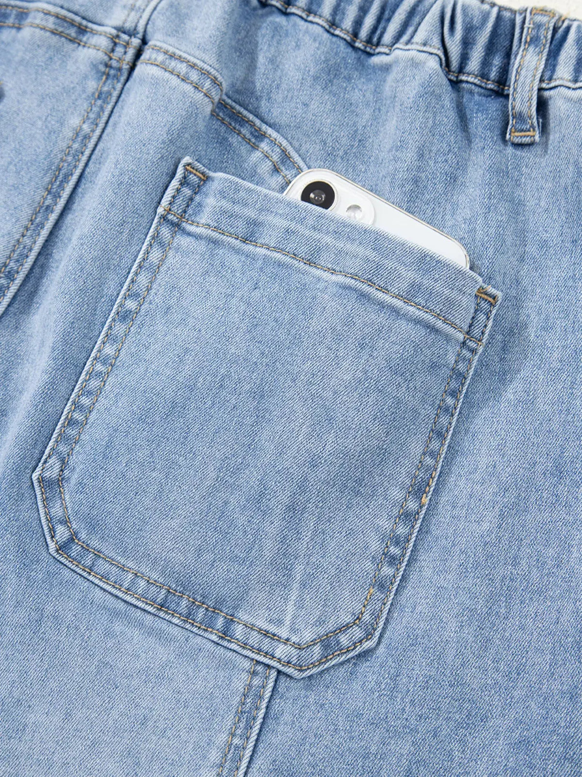 Wide Leg Drawstring Raw Hem Jeans by Partner Label