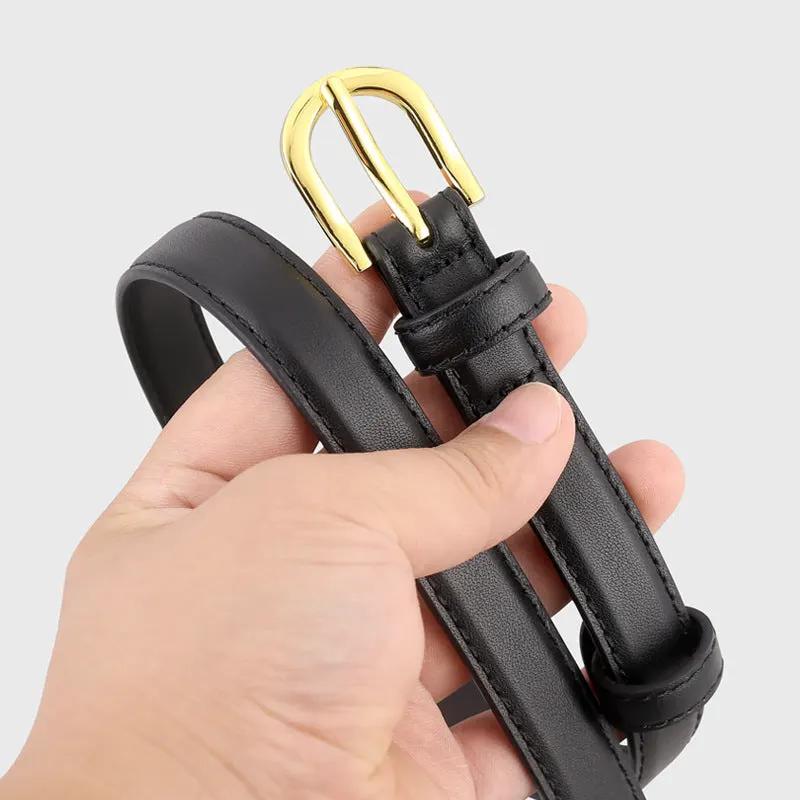 Leather Belt with Golden Buckle by Trendsi