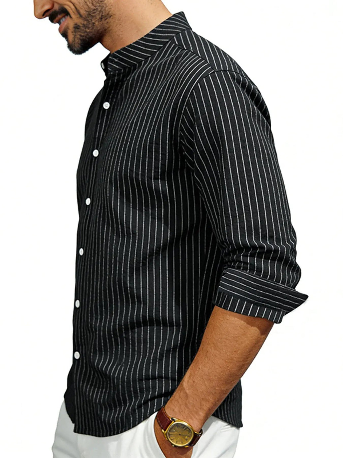 Men's Full Size Striped Long Sleeve Shirt Plus Size by Trendsi