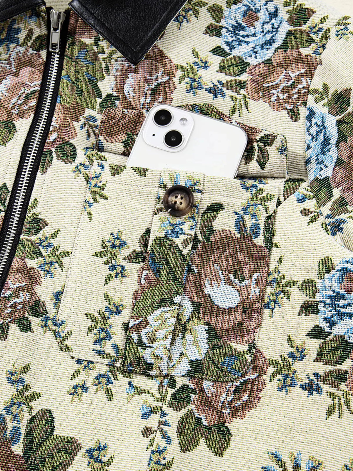 Floral Print Zip Up Contrast Collared Jacket by Partner Label