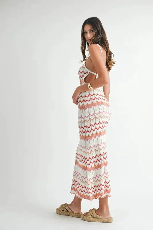MABLE Lightweight Pointelle Chevron Knit Maxi Dress by MABLE
