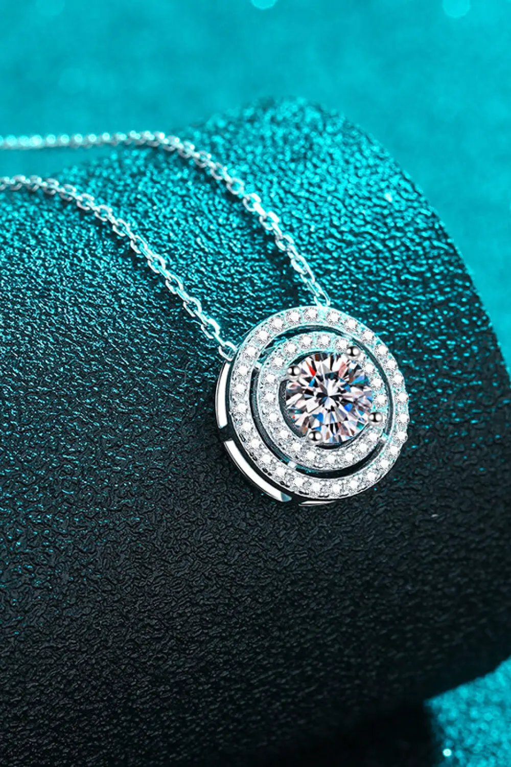 Moissanite Round Pendant Rhodium-Plated Necklace by Partnel Label