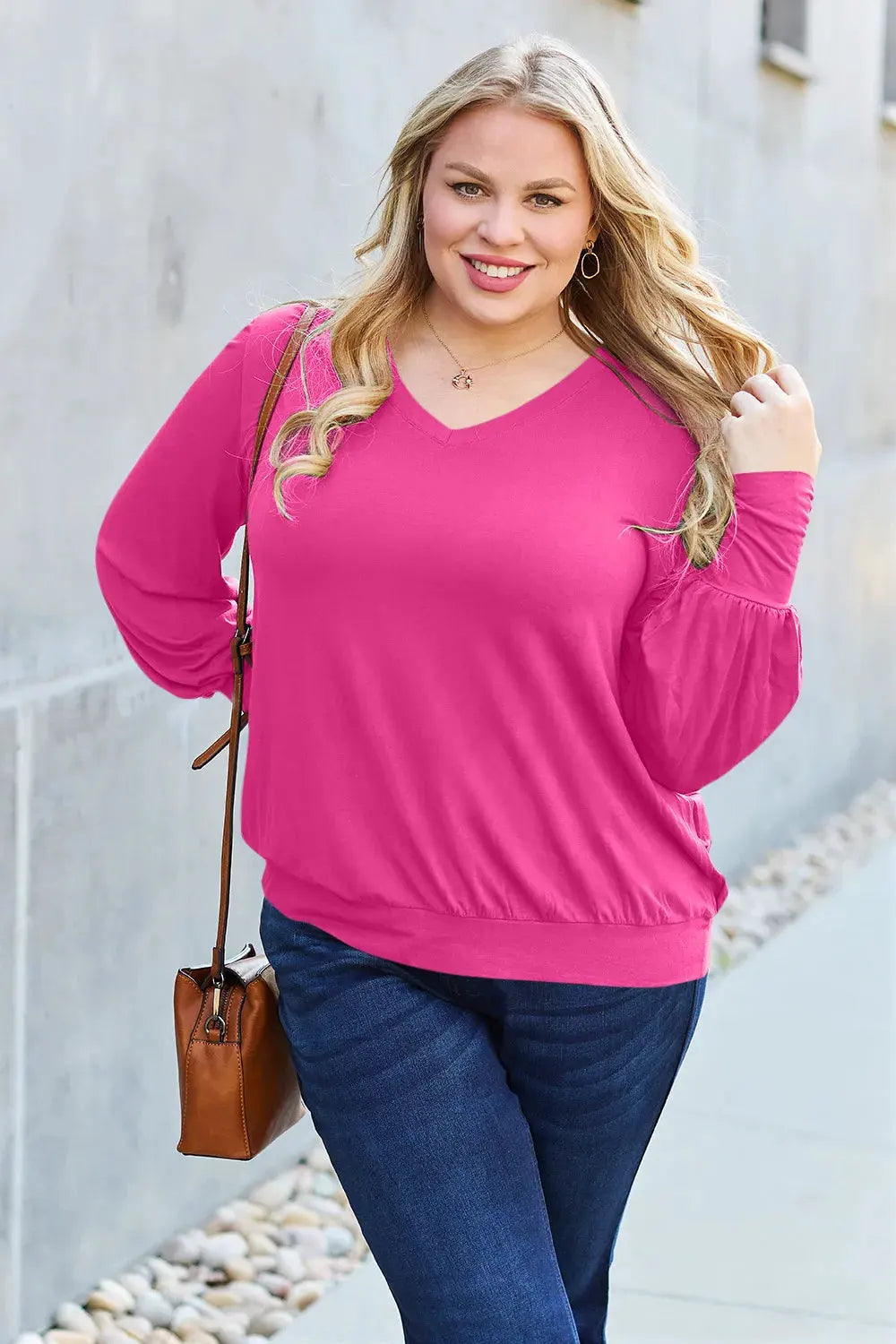 Basic Bae Full Size V-Neck Lantern Sleeve Top by Basic Bae