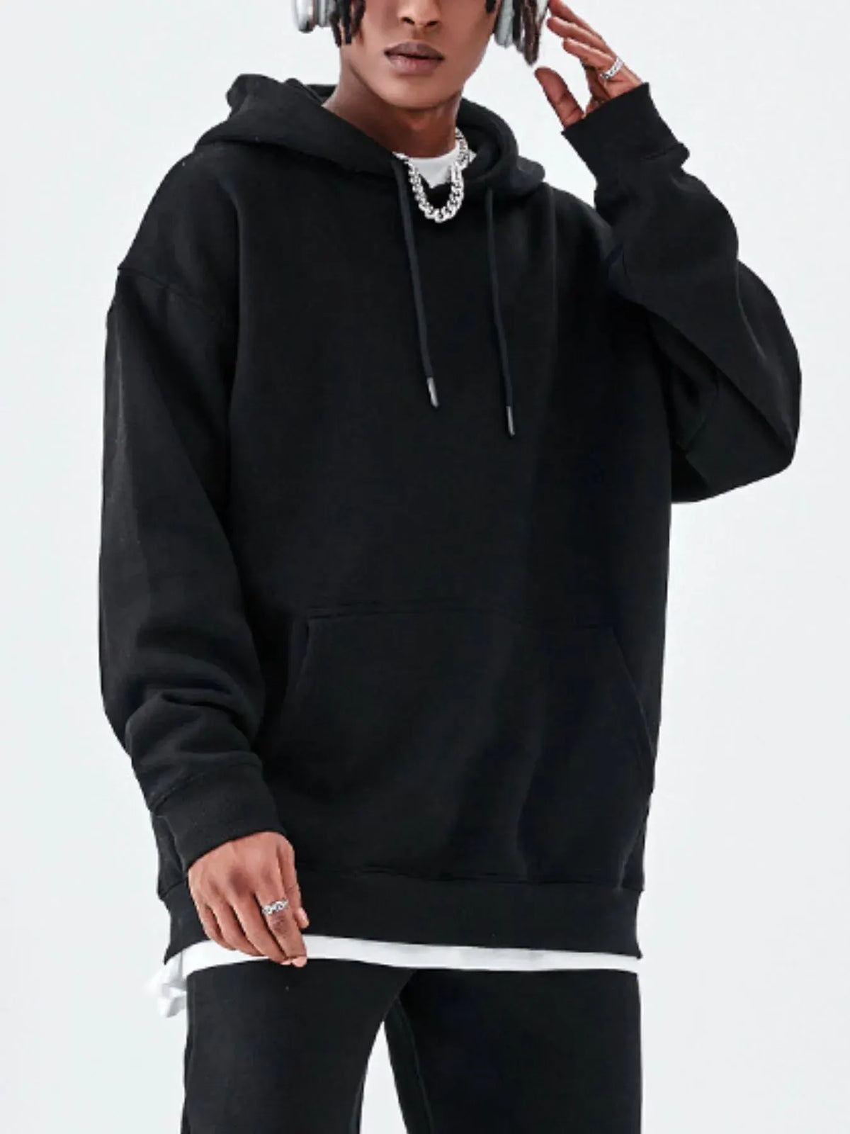 Men's Drawstring Drop Shoulder Hoodie by Trendsi