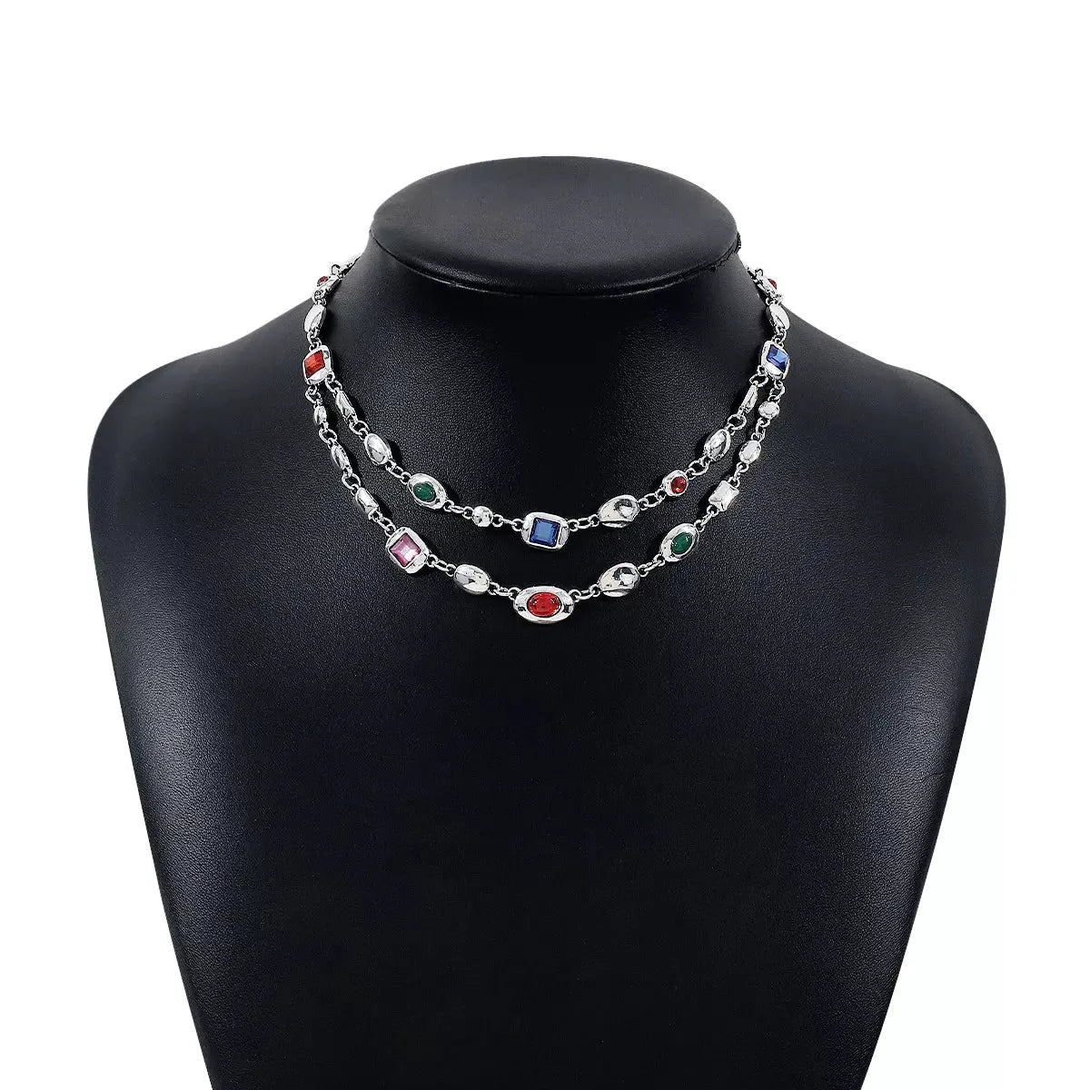 Vintage Multi-Gemstone Double Layered Necklace by Partner Labels