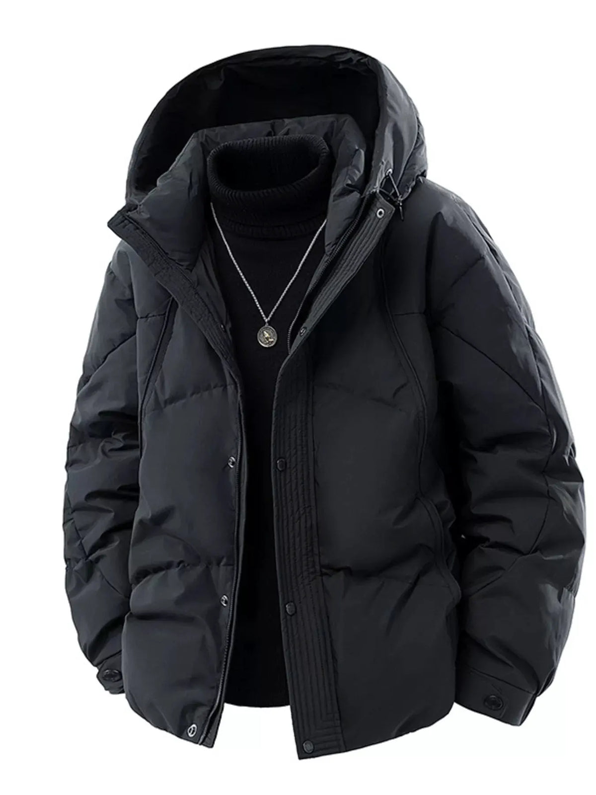 Men's Plus Size Snap Down Hooded Puffer Jacket by Partner Label