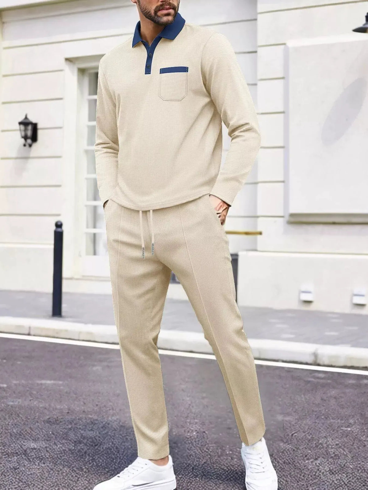 Men's Full Size Long Sleeve Top and Pants Set Plus Size by Trendsi