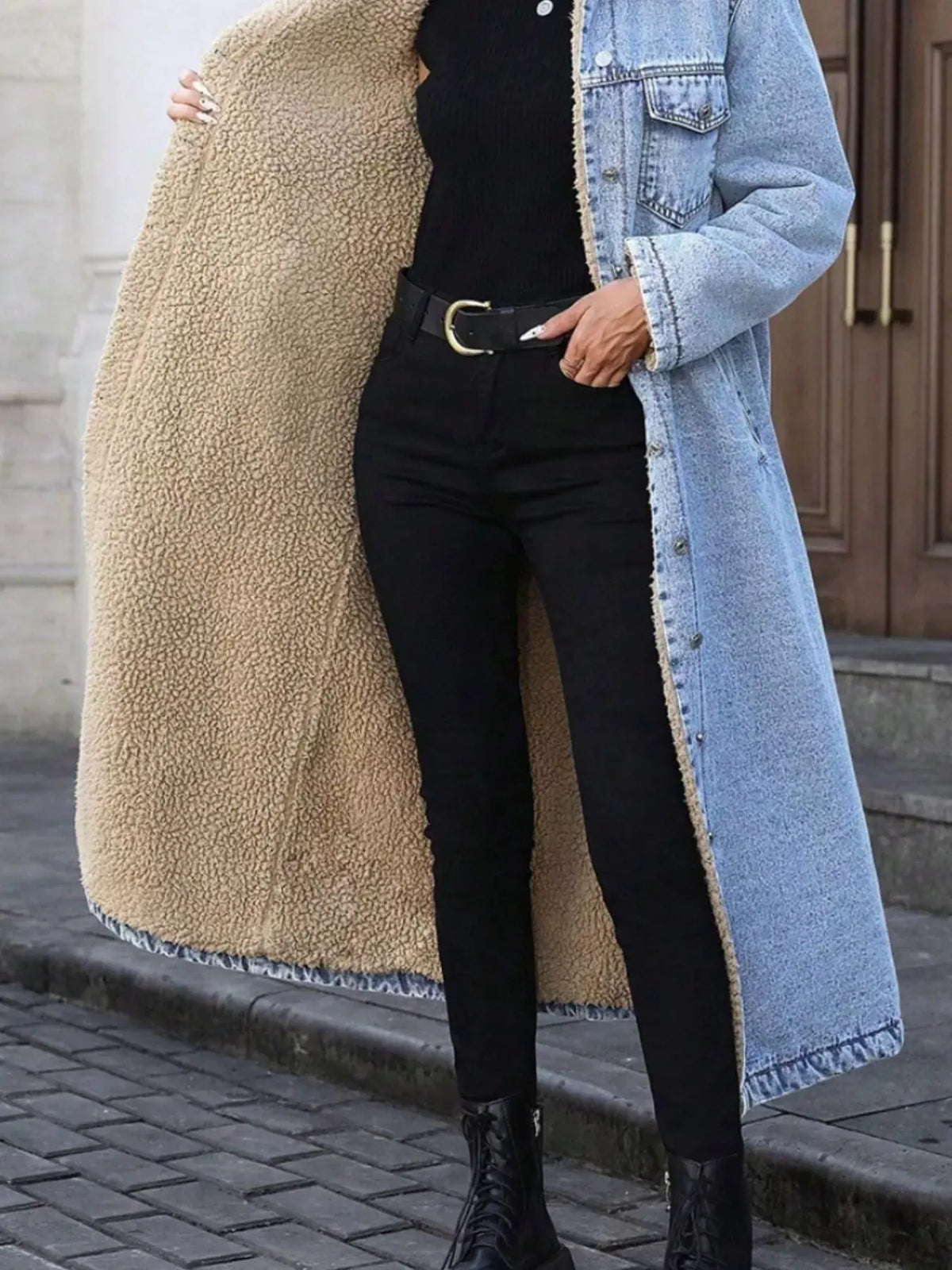 Sherpa Lined Longline Denim Jacket by Partner Label