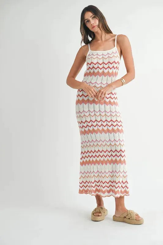 MABLE Lightweight Pointelle Chevron Knit Maxi Dress by MABLE