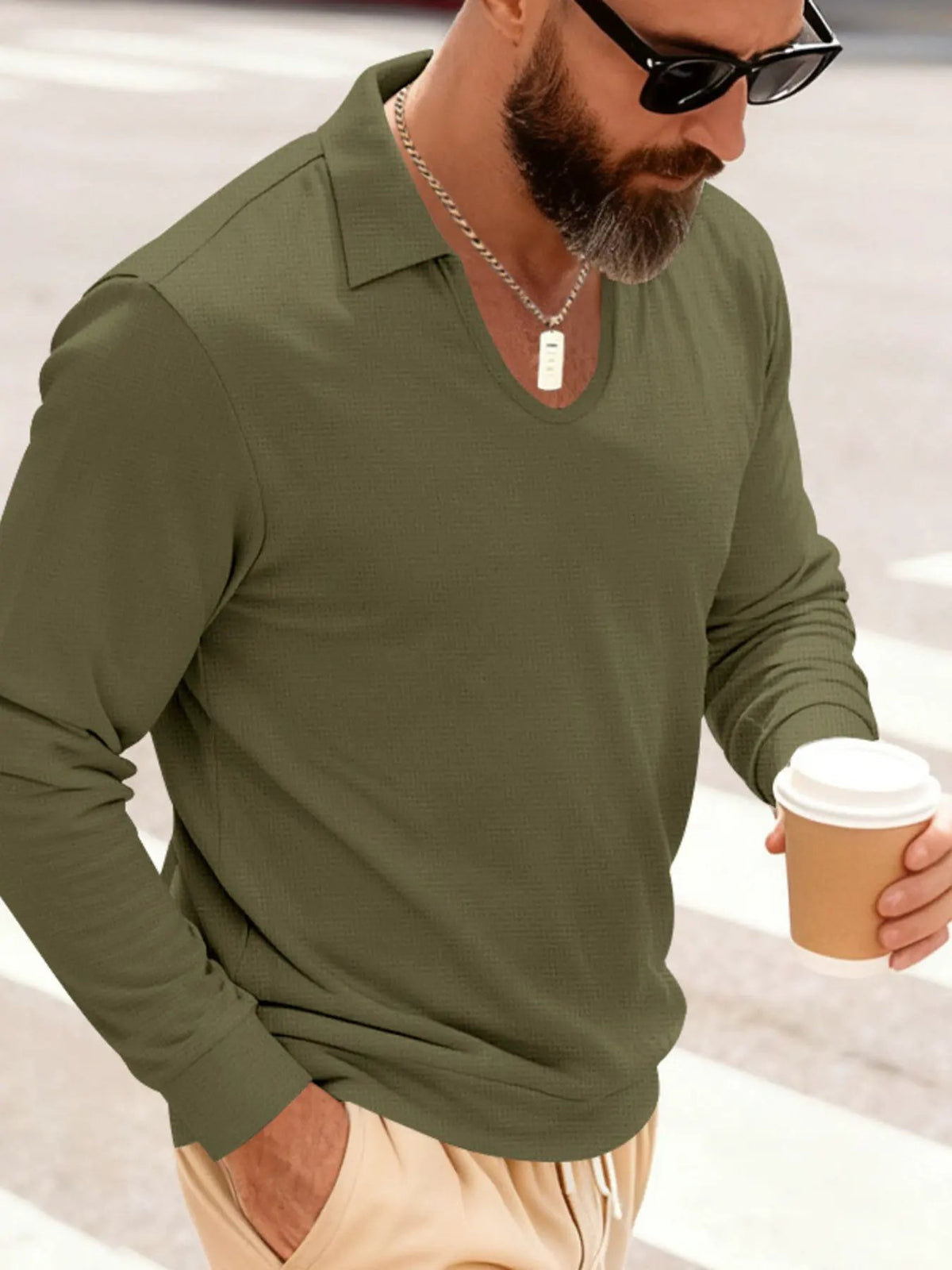 Men's Full Size Slim Fit Long Sleeve Polo Plus Size by Trendsi