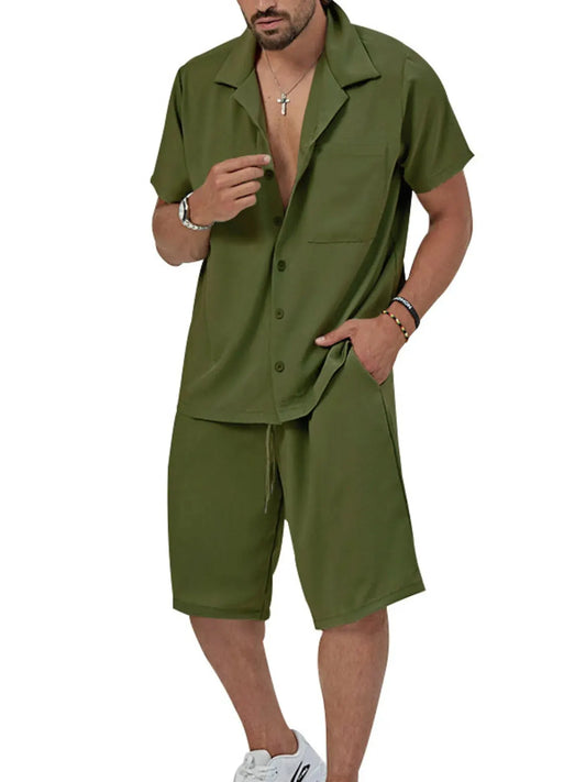 Men's Plus Size Button Up Short Sleeve Shirt and Shorts Set by Trendsi
