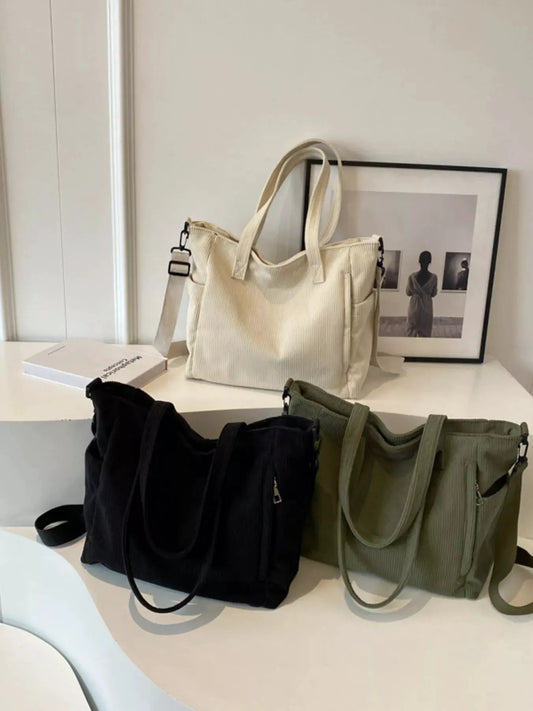 Corduroy Solid Color Handbag by Partner Label