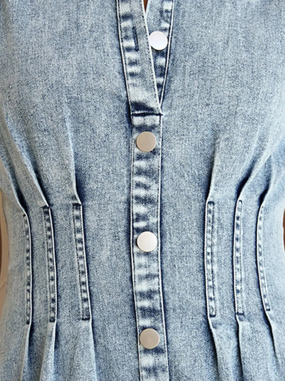 Puff Sleeve Button Front Denim Midi Dress by Partner Label