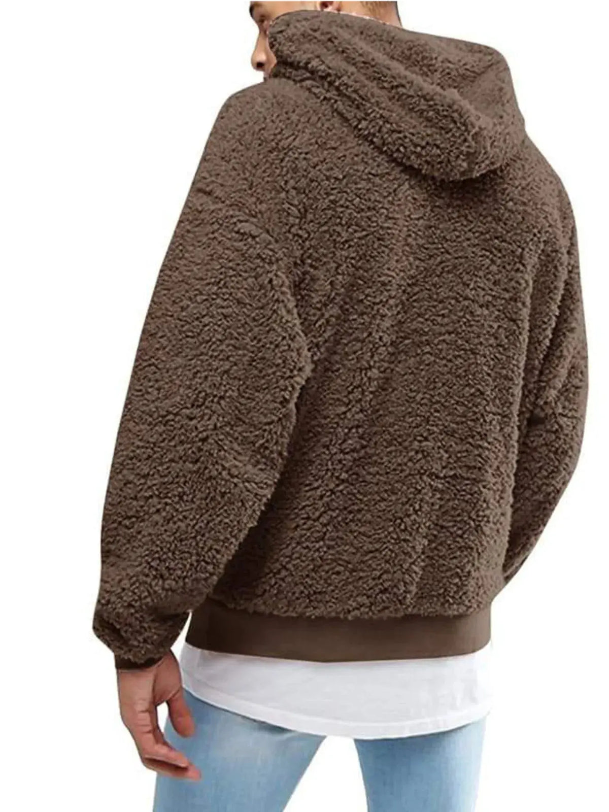 Men's Full Size Drawstring Sherpa Fleece Long Sleeve Hoodie Plus Size by Trendsi