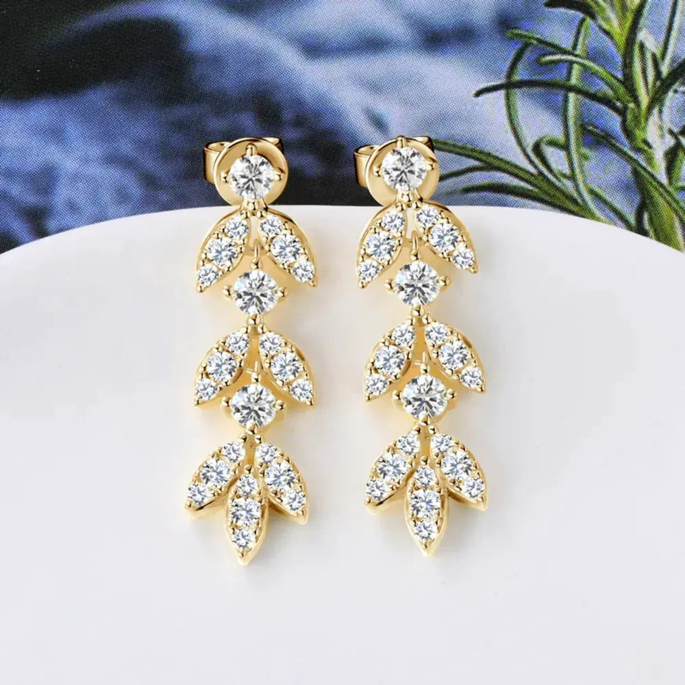 925 Sterling Silver Moissanite Leaf Earrings by Partner Label