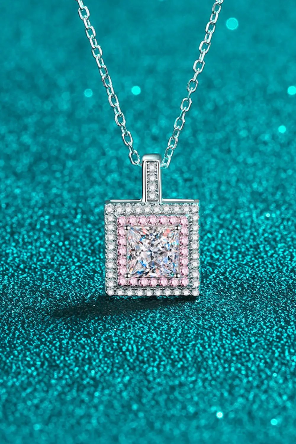 1 Carat Moissanite Square Pendant Chain Necklace by Partner Labels