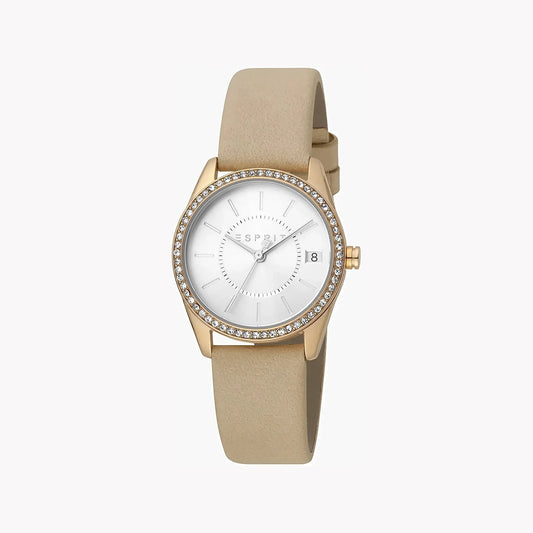 Esprit Women's Beige Leather Watch, Silver Dial | ES1L195L0045 by ESPRIT