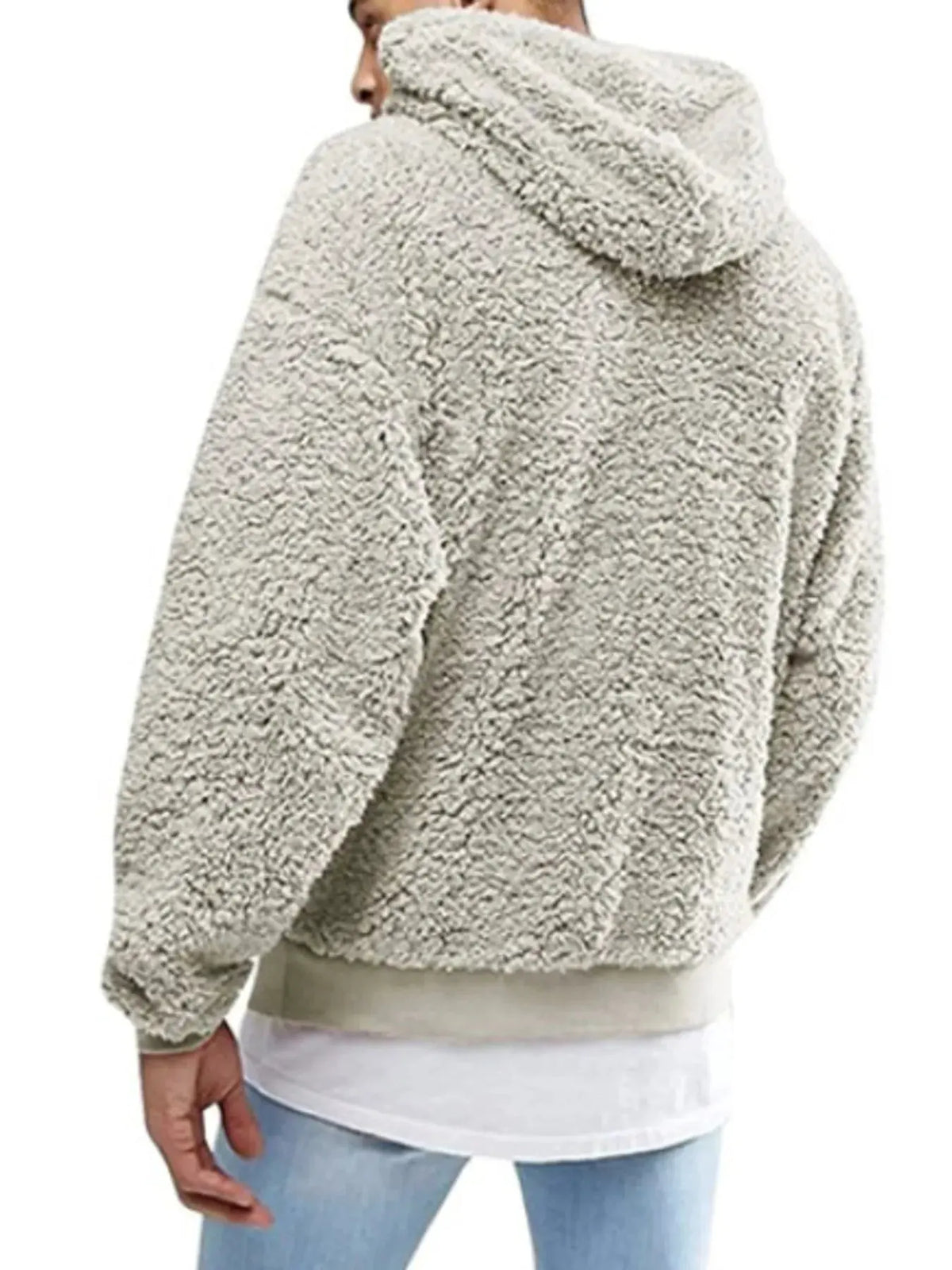 Men's Full Size Drawstring Sherpa Fleece Long Sleeve Hoodie Plus Size by Trendsi