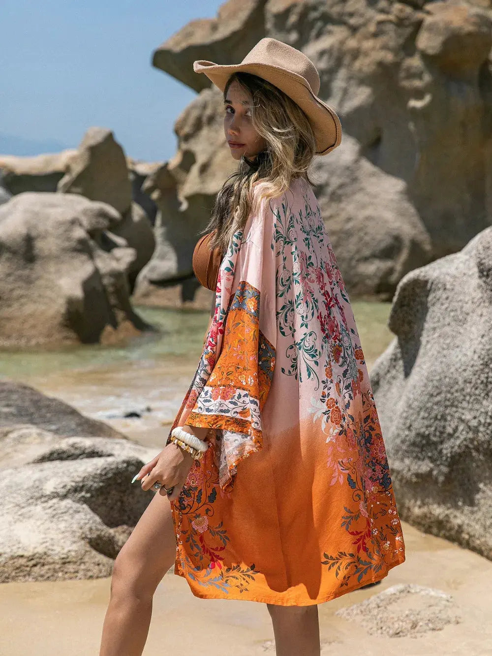 Printed Open Front Long Sleeve Cover-Up by Partner Labels