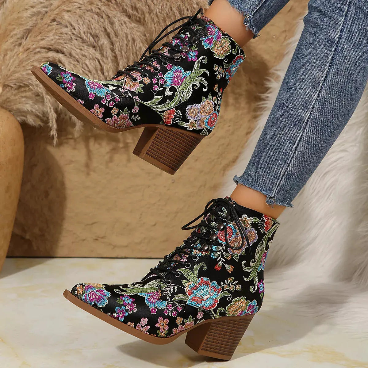 Point Toe Block Heels Boots by Partner Label
