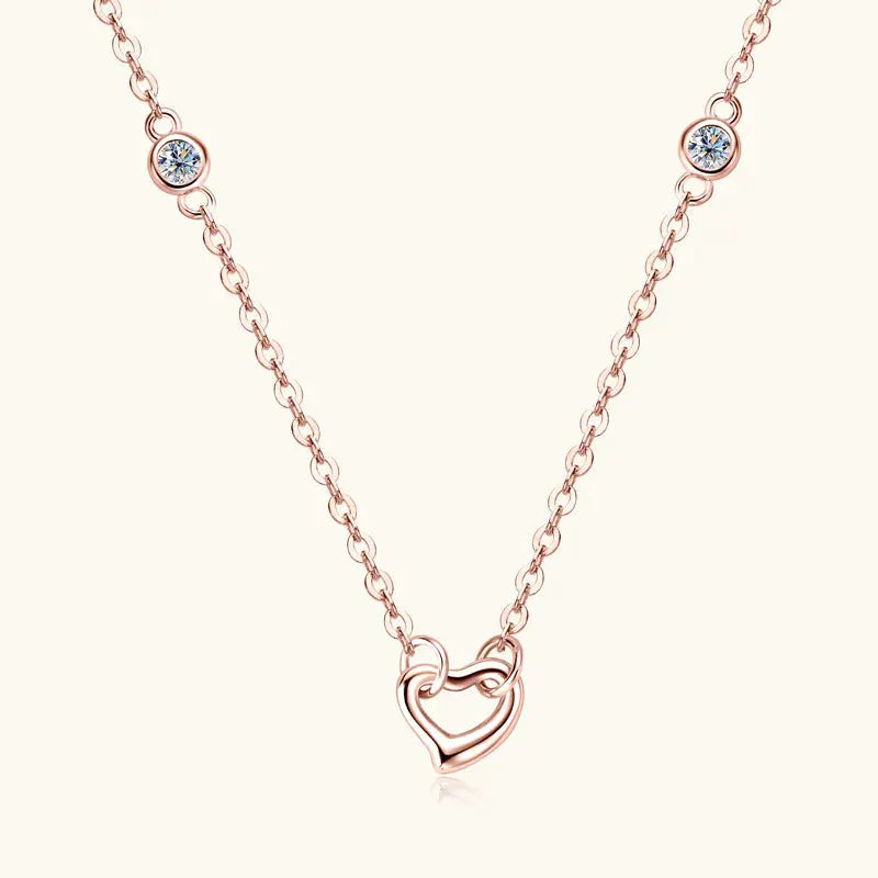 Moissanite 925 Sterling Silver Heart Necklace by Partner Label