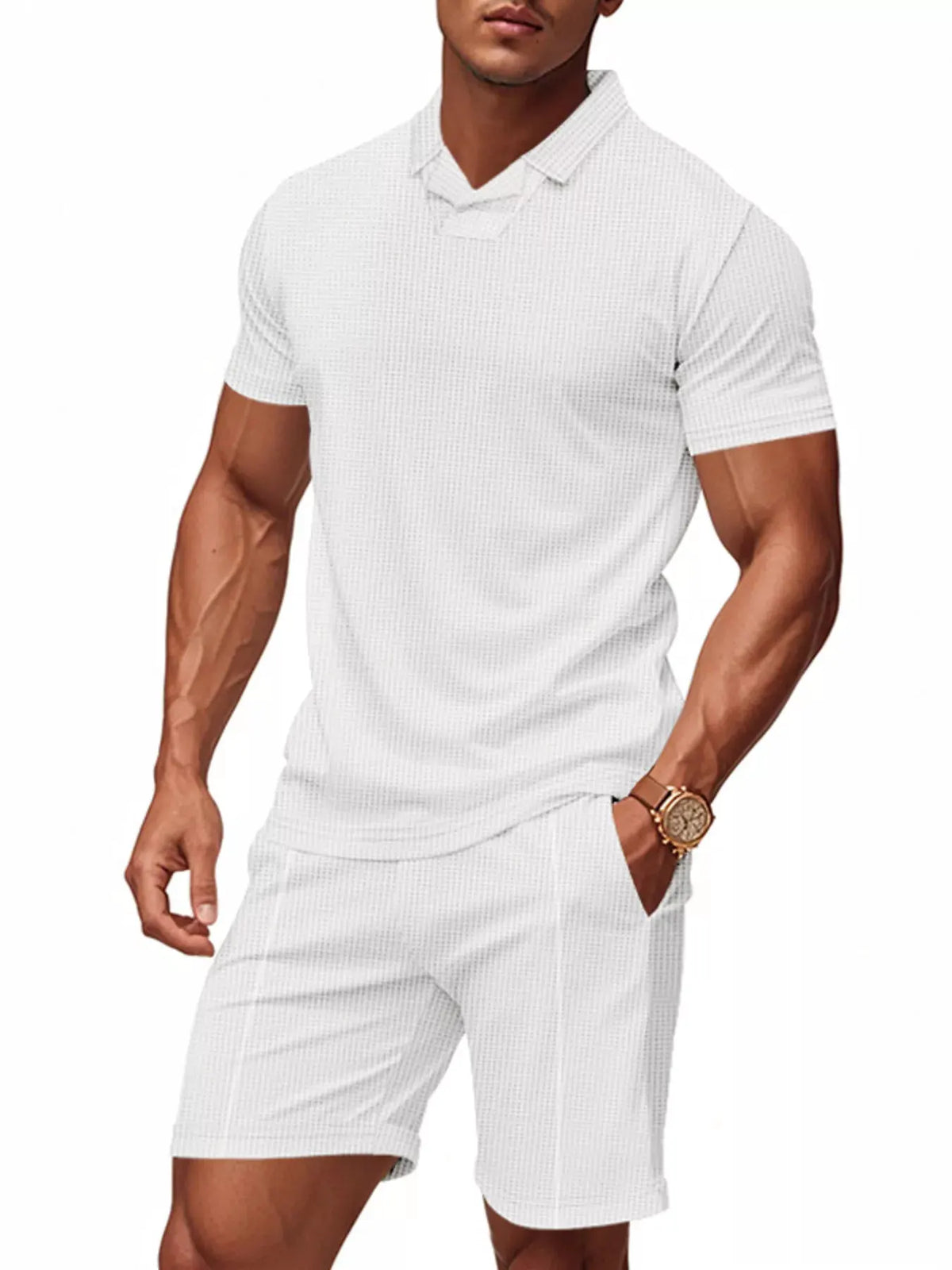 Men's Full Size Casual Short Sleeve Polo and Shorts Set Plus Size by Trendsi