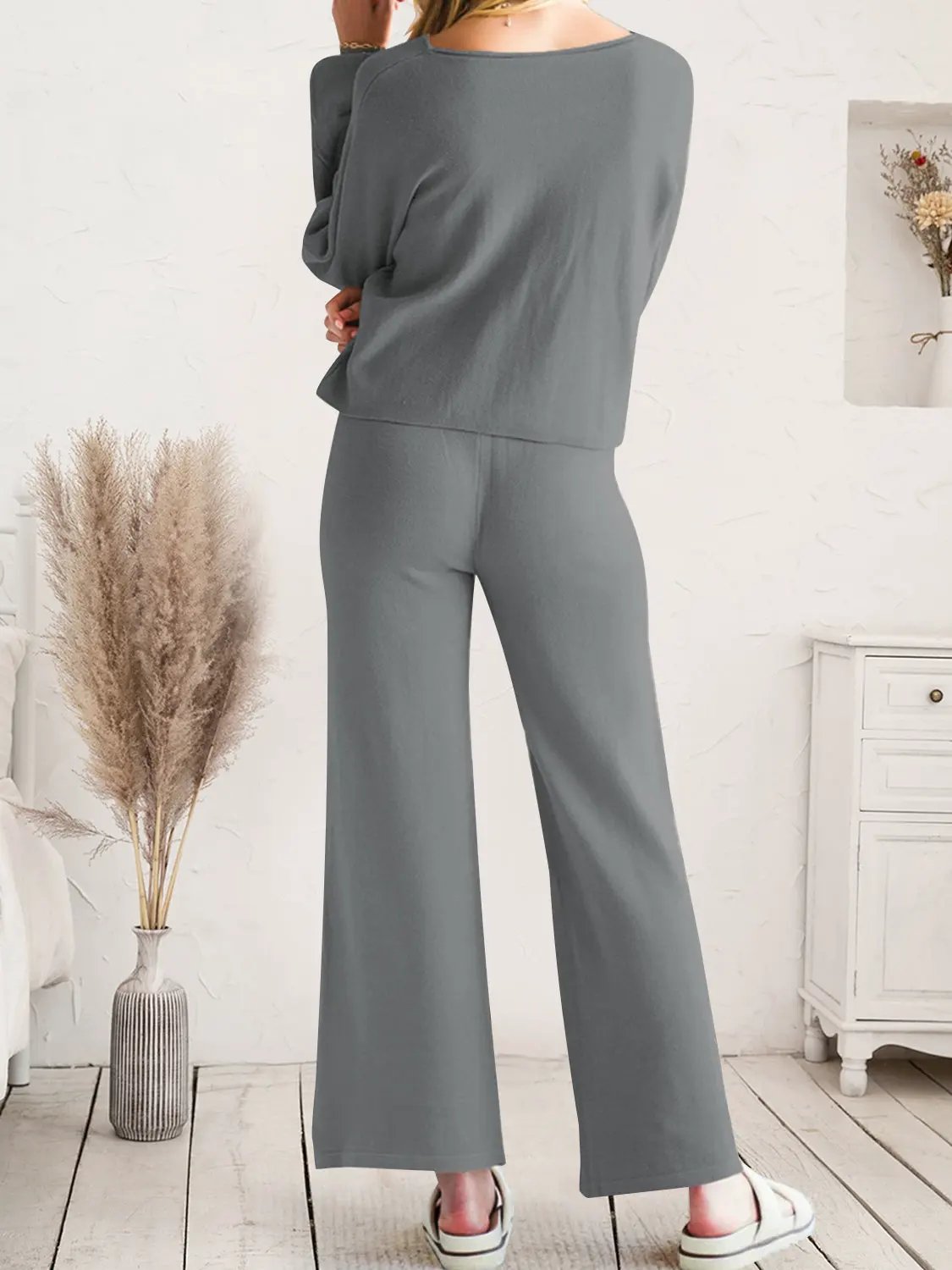 Long Sleeve Lounge Top and Drawstring Pants Set by Partner Label
