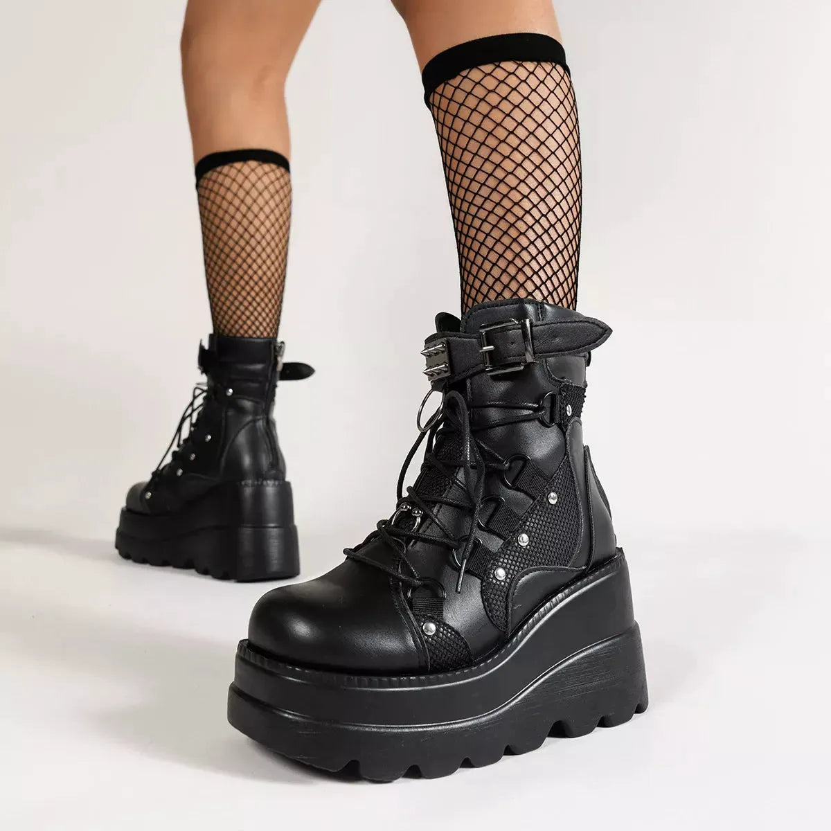 Lace Up Platform Wedge Boots by Partner Label