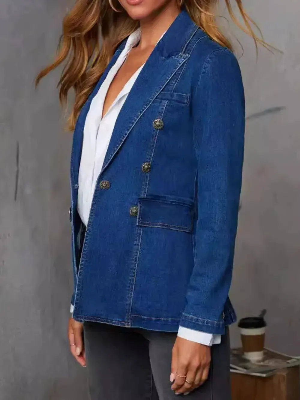 Collared Neck Long Sleeve Denim Jacket by Partner Label