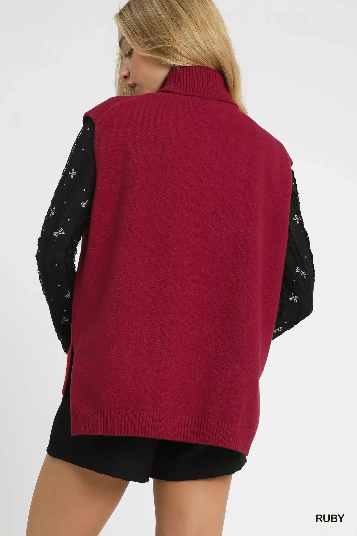 Umgee High-Low Turtleneck Sleeveless Sweater Top by Umgee