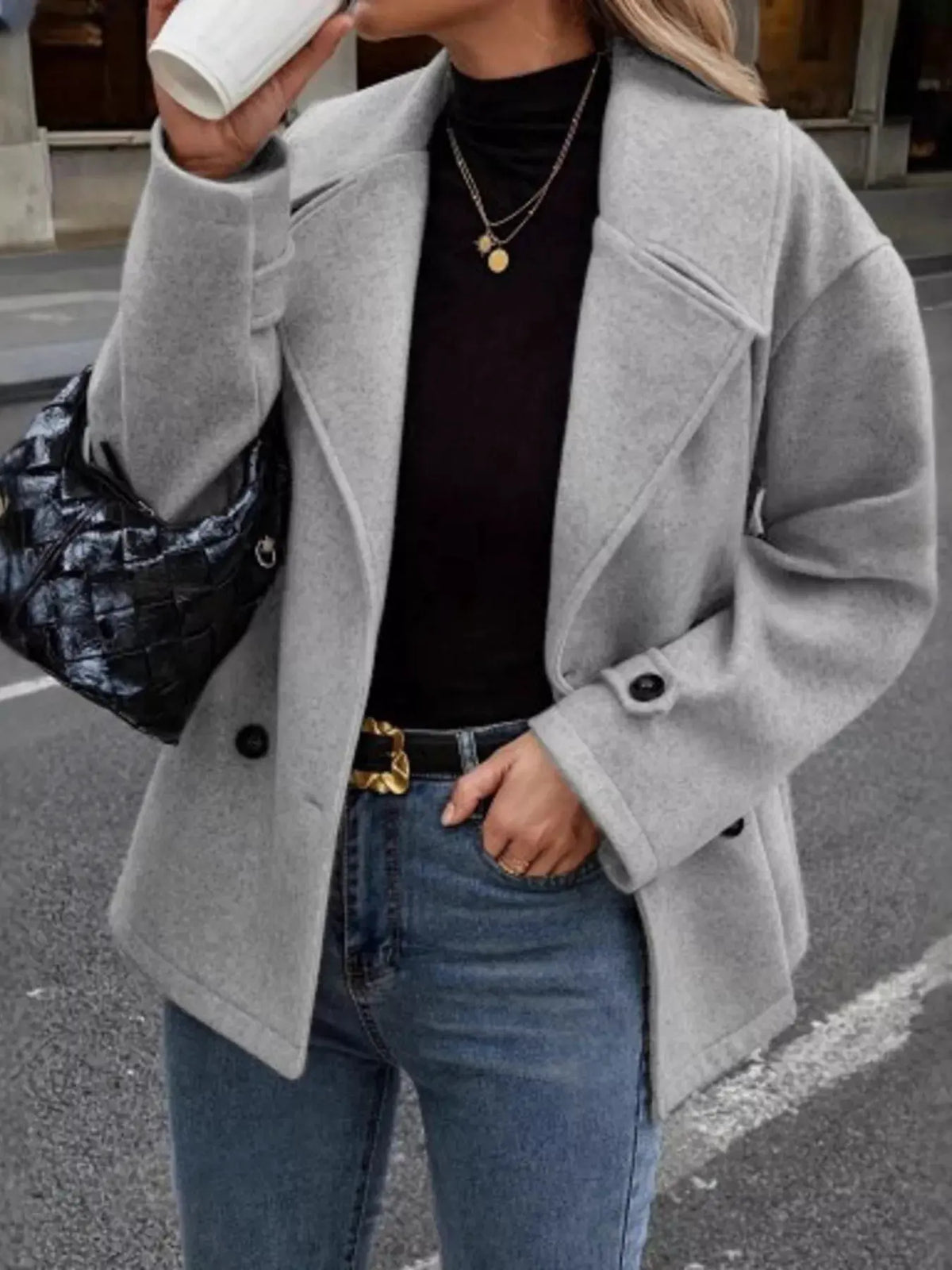 Double-Breasted Wool Blend Casual Jacket by Partner Label