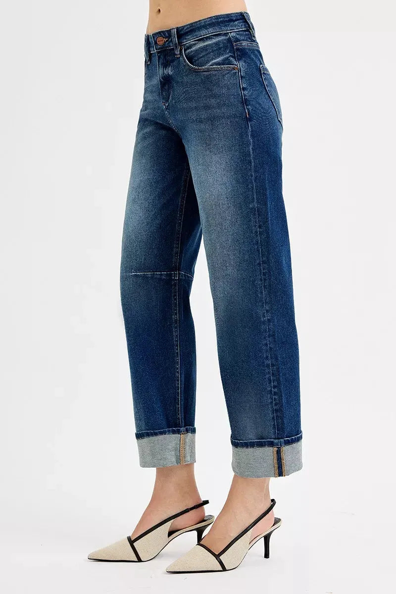 RISEN Slouchy Crop Barrel Cuffed Jeans by RISEN