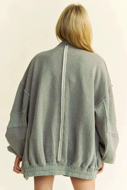 Davi & Dani Exposed Seam Zip Up Dropped Shoulder Jacket by Davi & Dani