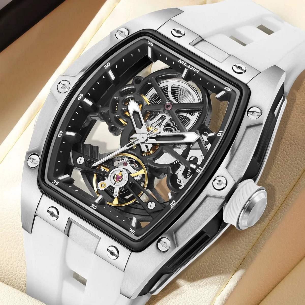 MEGIR Original Fashion Men Watches Automatic Mechanical Watch Steel Case Sport Skeleton Dial Wristwatch Waterproof Clock Reloj Hombre 2242 by MEGIR WATCH GROUP
