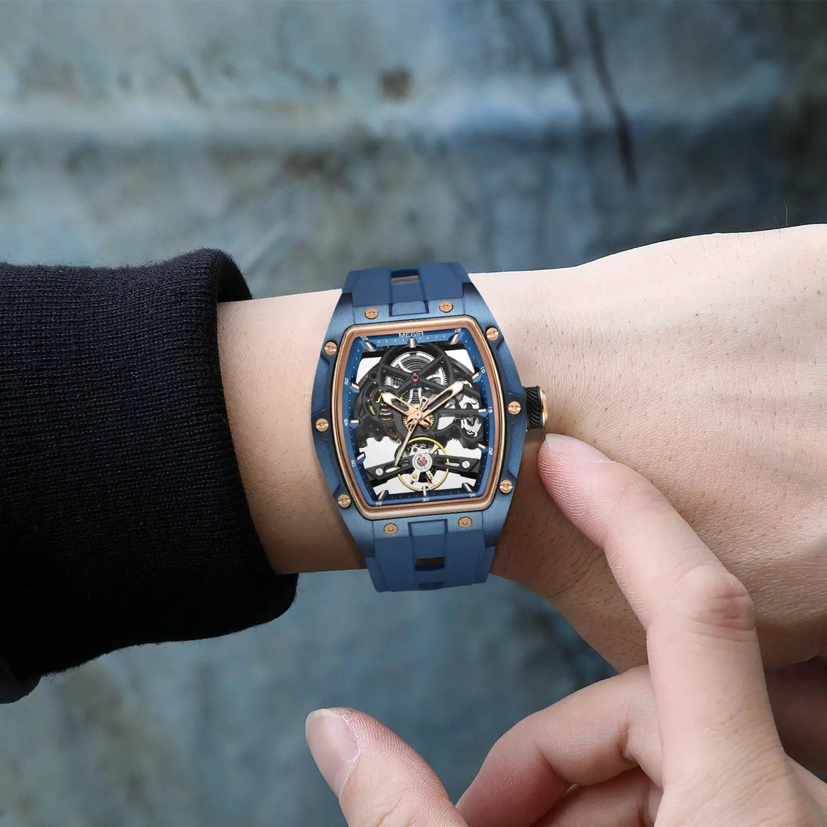 MEGIR Original Fashion Men Watches Automatic Mechanical Watch Steel Case Sport Skeleton Dial Wristwatch Waterproof Clock Reloj Hombre 2242 by MEGIR WATCH GROUP