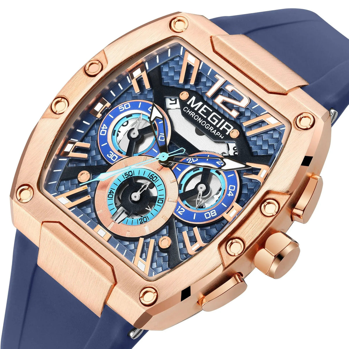 MEGIR Chronograph Luxury Sport Quartz Watch Men Waterproof Luminous Silicone Casual Big Dial Wristwatch Auto Date Reloj Hombre 8112 by MEGIR WATCH GROUP