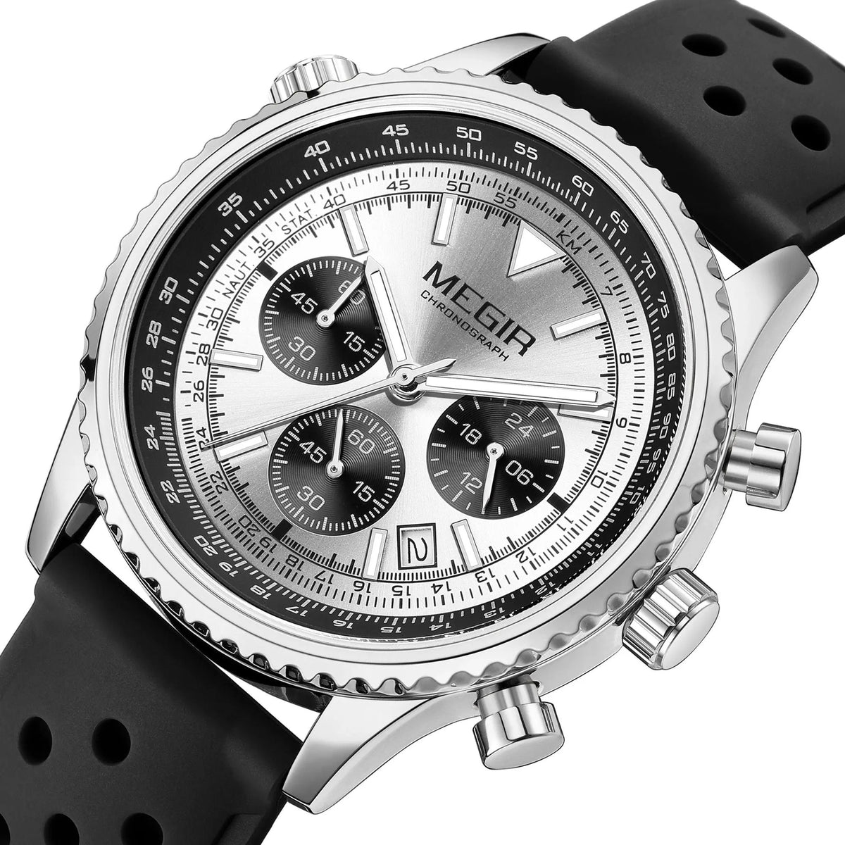 MEGIR Luxury Men Watches Fashion Silicone Band Quartz Military Wristwatch Waterproof Big Dial Male Sport Chronograph with Date Clock 2236 by MEGIR WATCH GROUP