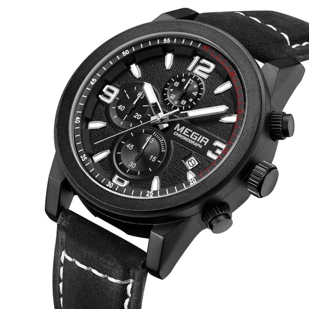 MEGIR Luxury Chronograph Men's Sport Watches Leather Strap Quartz Wristwatch Luminous Casual Male Clock Relogio Masculino 2026 by MEGIR WATCH GROUP