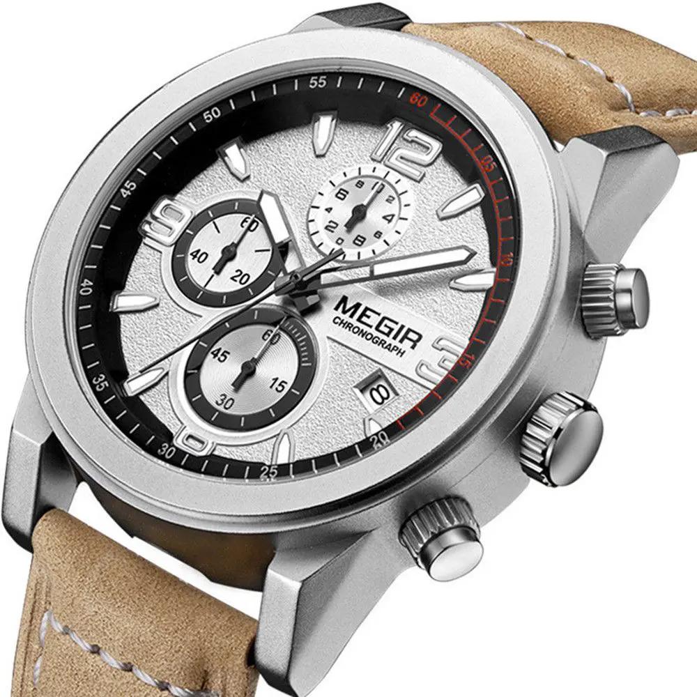 MEGIR Luxury Chronograph Men's Sport Watches Leather Strap Quartz Wristwatch Luminous Casual Male Clock Relogio Masculino 2026 by MEGIR WATCH GROUP