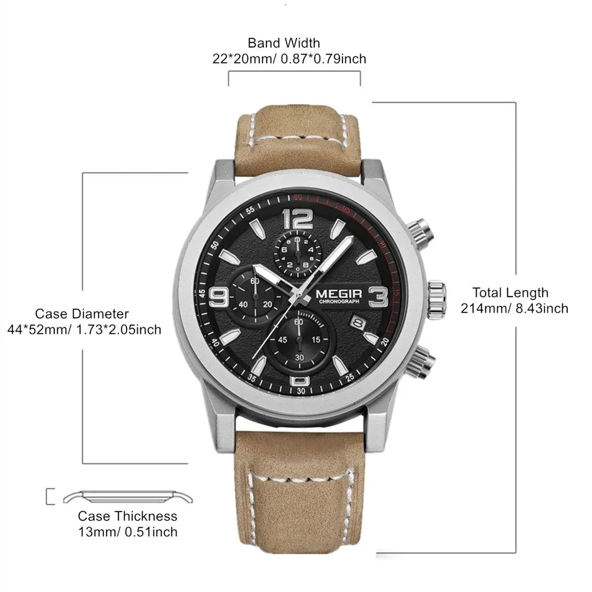 MEGIR Luxury Chronograph Men's Sport Watches Leather Strap Quartz Wristwatch Luminous Casual Male Clock Relogio Masculino 2026 by MEGIR WATCH GROUP