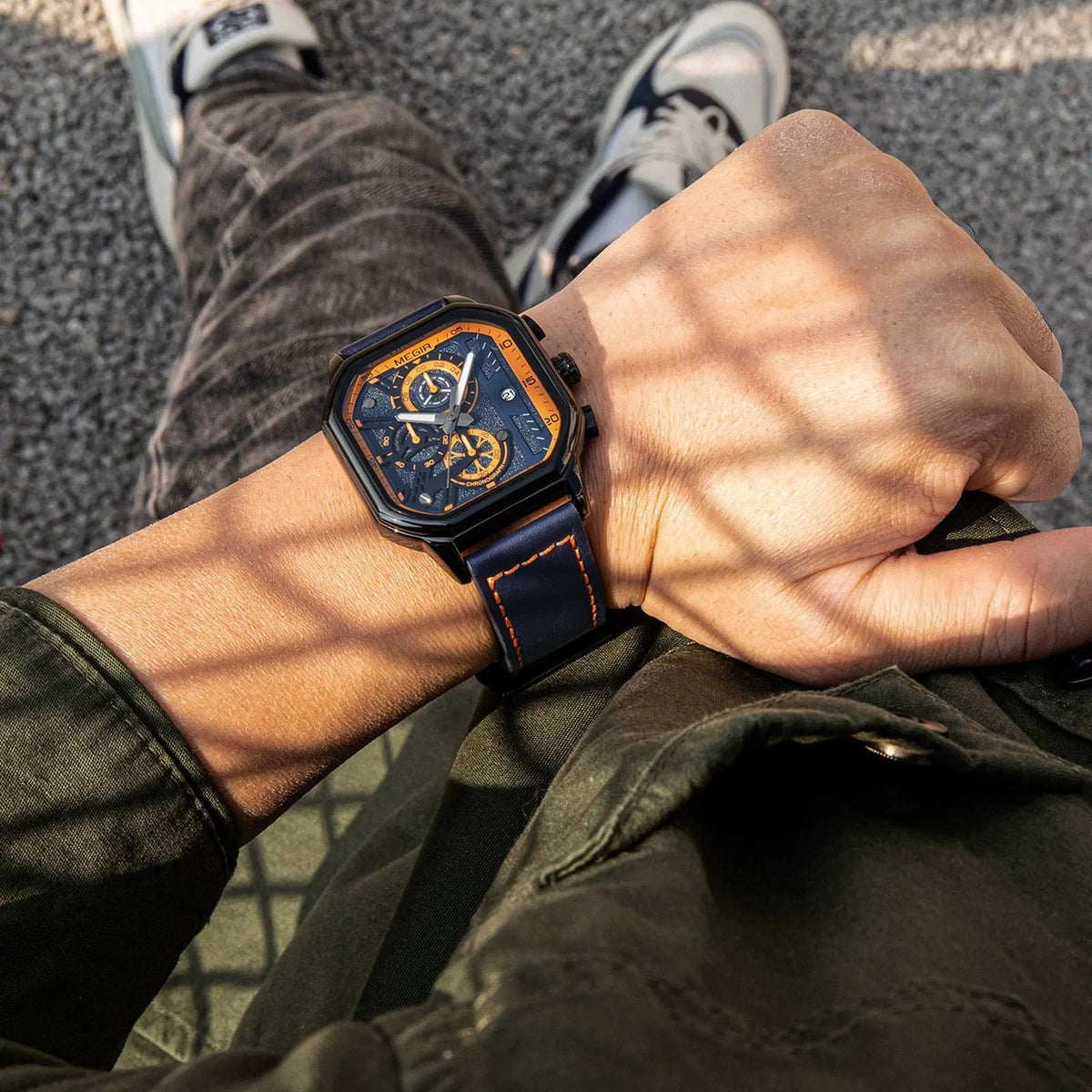 MEGIR Fashion Square Case Men's Sport Watch Quartz Chronograph Luminous Military Wristwatches Luminous Date Clock Reloj Hombre 8106 by MEGIR WATCH GROUP